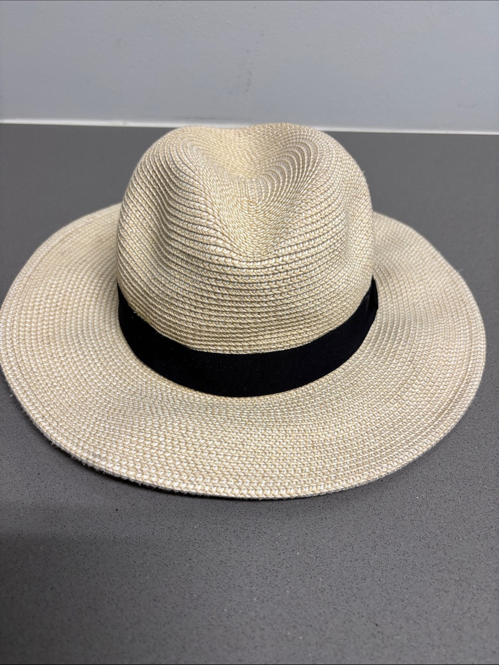 Straw Fedora Hat with Black Band - Cream